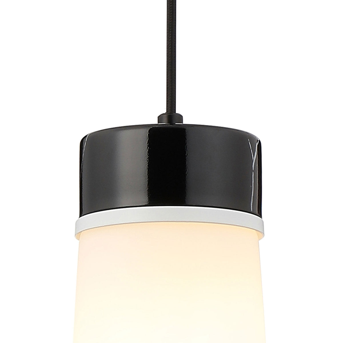 Sector Pendant in Black Marble & Large Opal Cylindrical Cone Glass