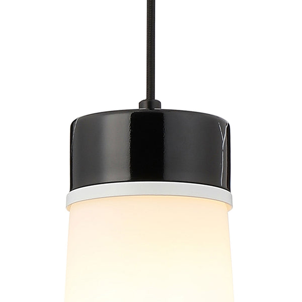 Sector Pendant in Black Marble & Large Opal Cylindrical Cone Glass