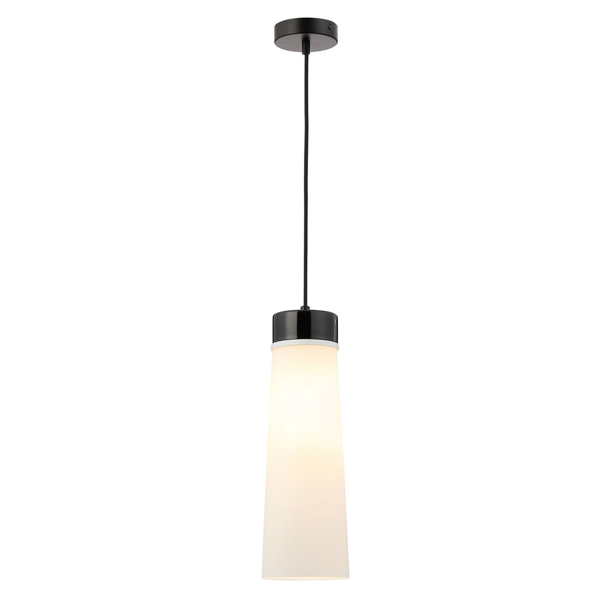 Sector Pendant in Black Marble & Large Opal Cylindrical Cone Glass