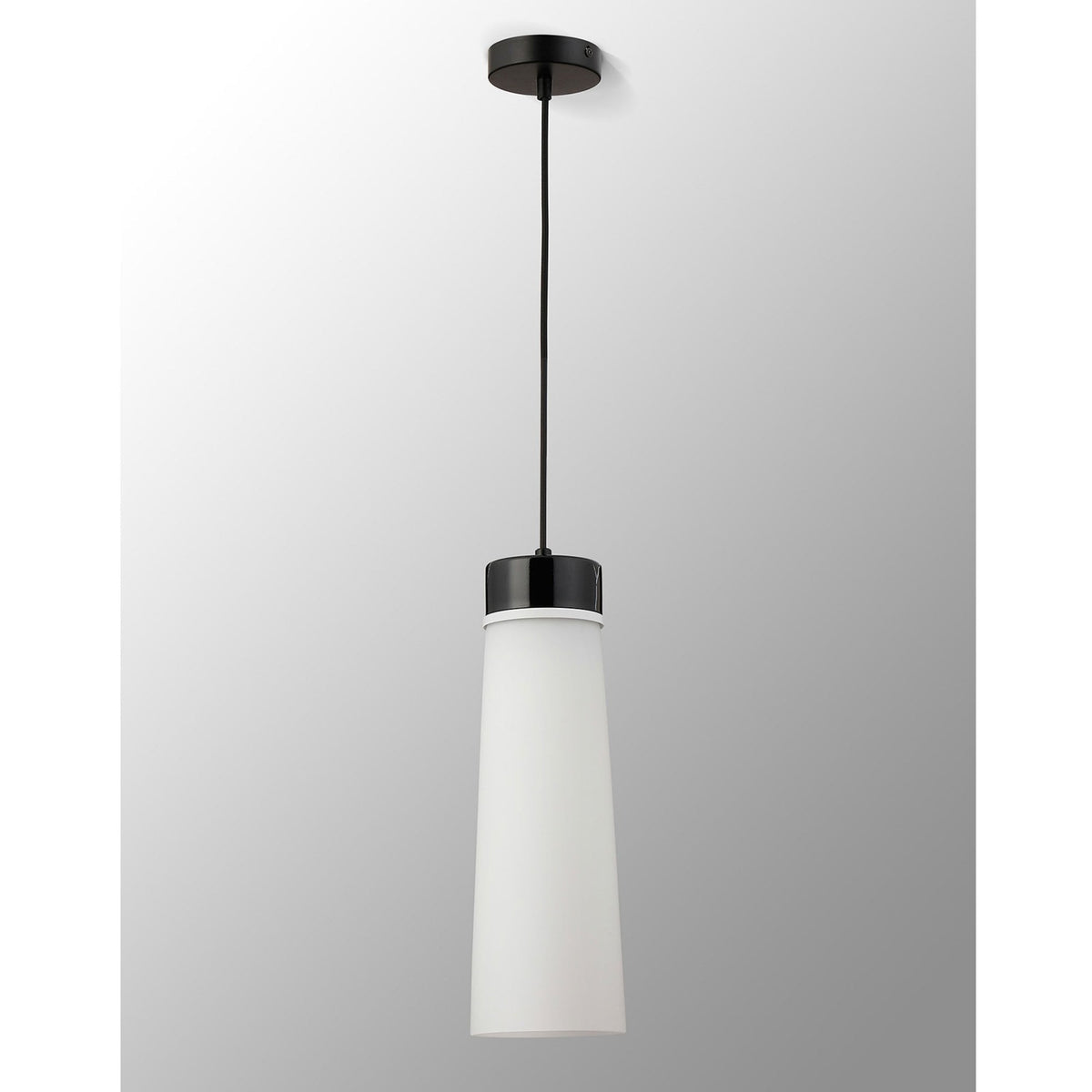 Sector Pendant in Black Marble & Large Opal Cylindrical Cone Glass
