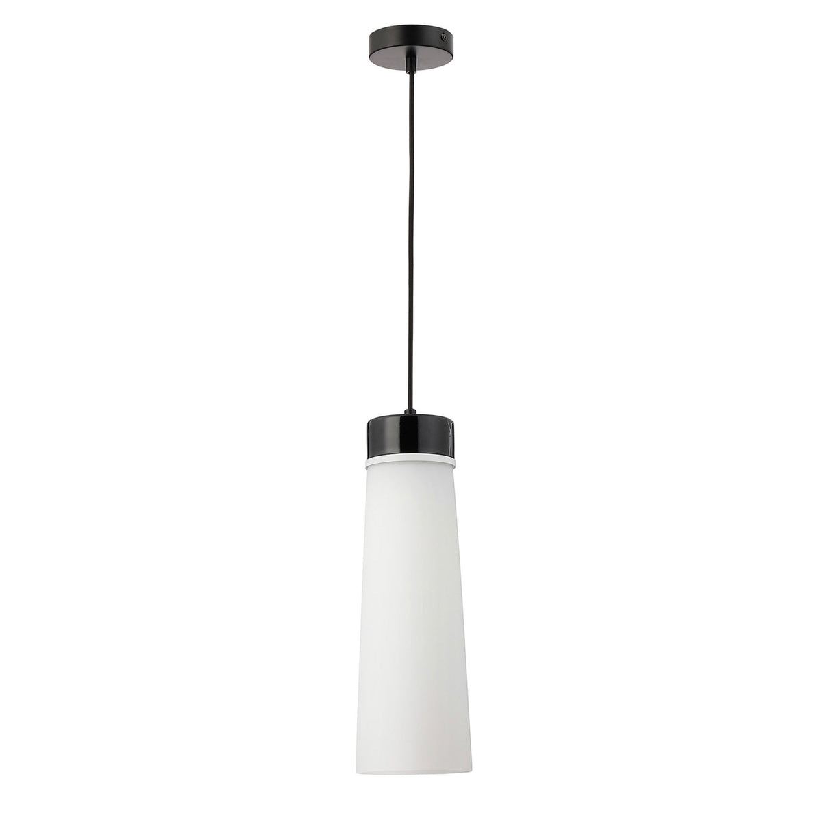 Sector Pendant in Black Marble & Large Opal Cylindrical Cone Glass