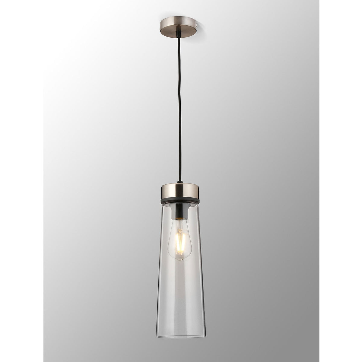 Sector Pendant in Satin Nickel & Large Clear Cylindrical Cone Glass