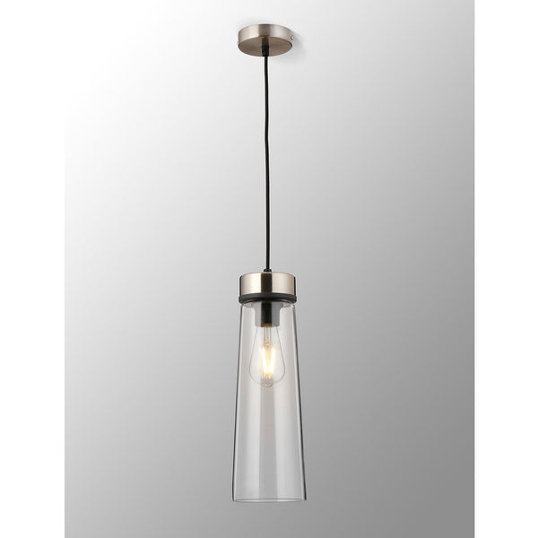 Sector Pendant in Satin Nickel & Large Clear Cylindrical Cone Glass