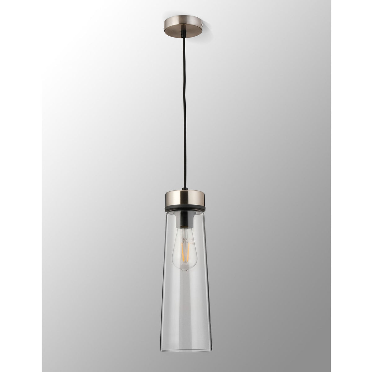 Sector Pendant in Satin Nickel & Large Clear Cylindrical Cone Glass