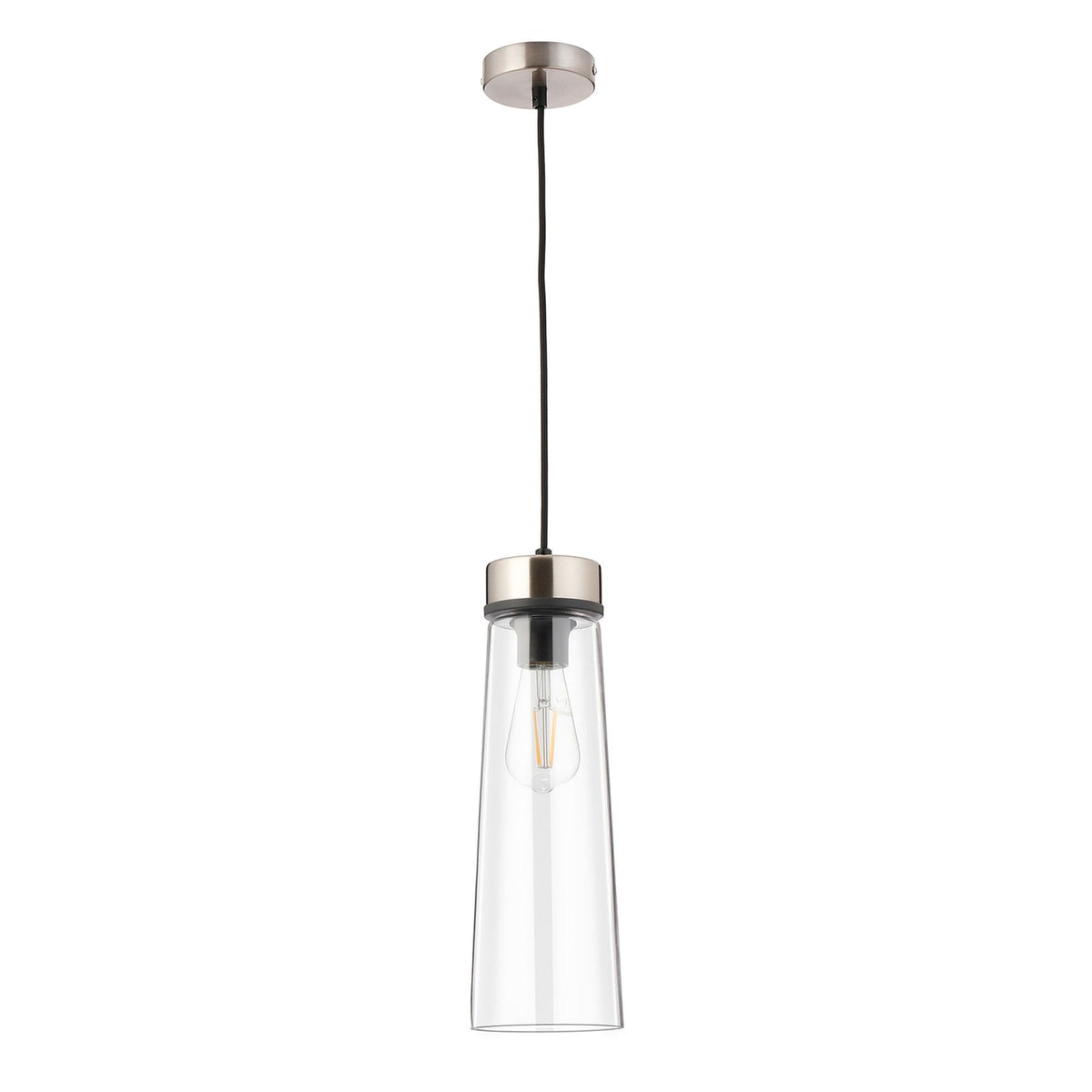 Sector Pendant in Satin Nickel & Large Clear Cylindrical Cone Glass