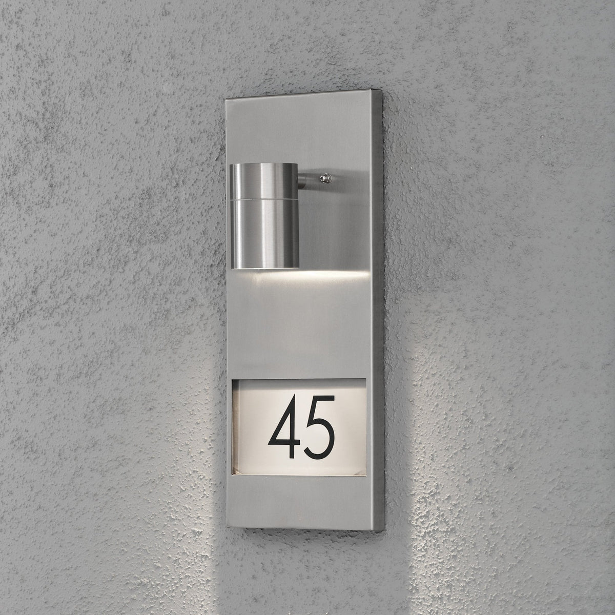 Modena Outdoor IP44 House Number GU10 Wall Light in Brushed Stainless Steel