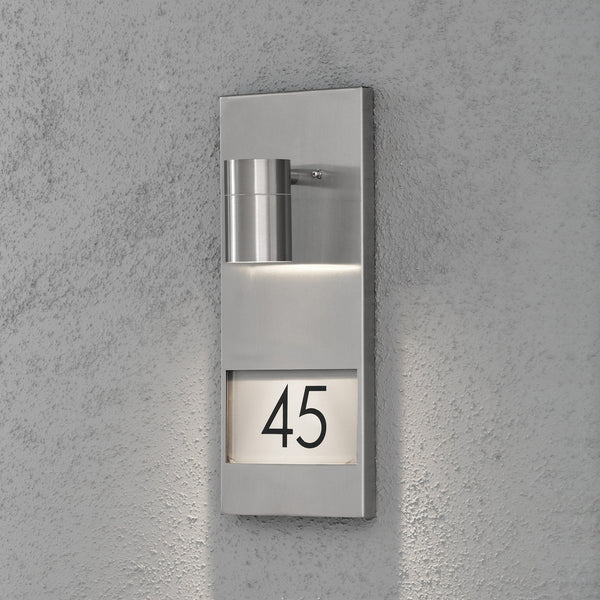 Modena Outdoor IP44 House Number GU10 Wall Light in Brushed Stainless Steel