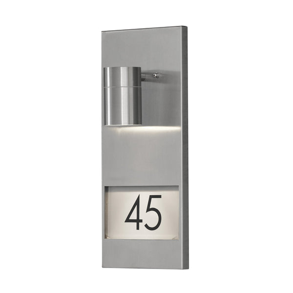 Modena Outdoor IP44 House Number GU10 Wall Light in Brushed Stainless Steel