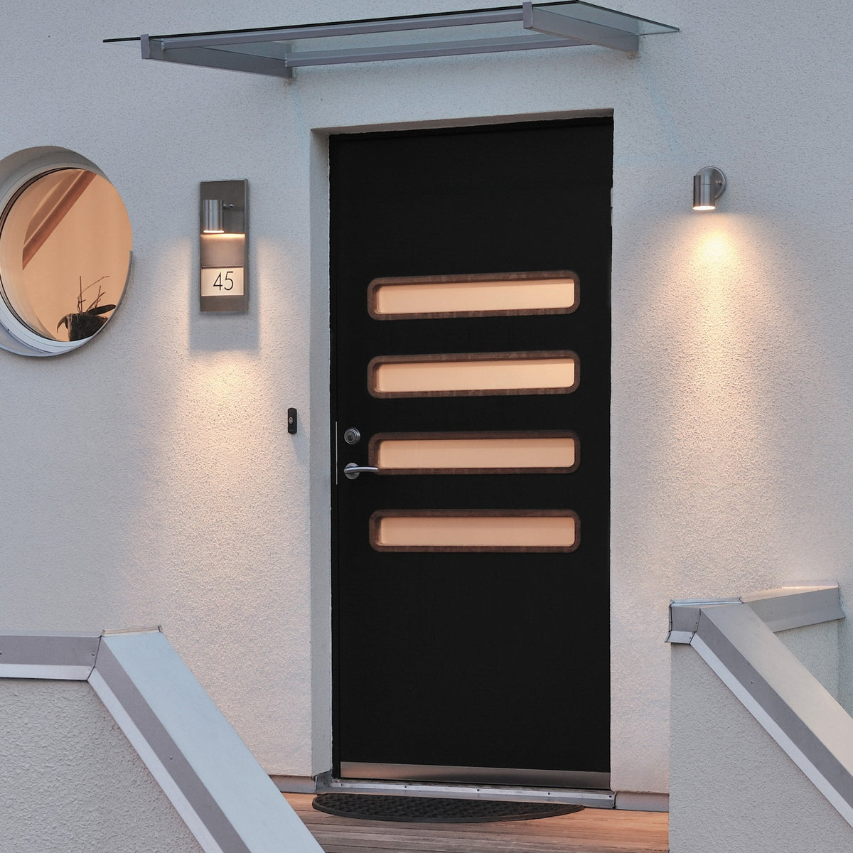 Modena Outdoor IP44 House Number GU10 Wall Light in Brushed Stainless Steel