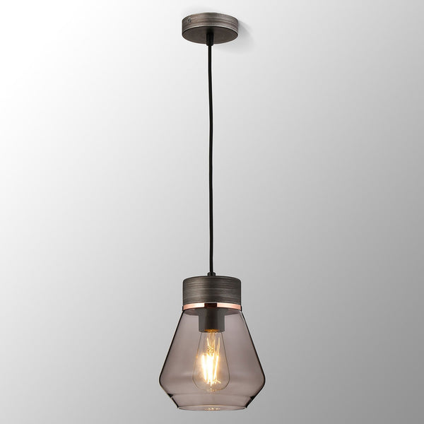 Sector Pendant in Aged Pewter & Kite Smoke Glass
