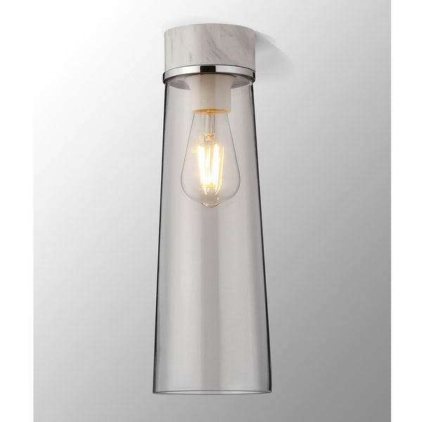 Sector Ceiling Light in White Marble & Large Clear Cylindrical Cone Glass