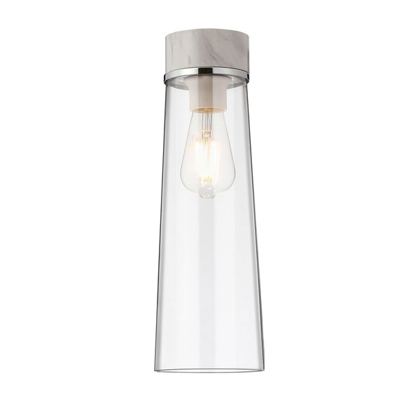 Sector Ceiling Light in White Marble & Large Clear Cylindrical Cone Glass