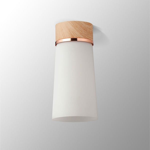 Sector Ceiling Light in Teak & Small Opal Cylindrical Cone Glass