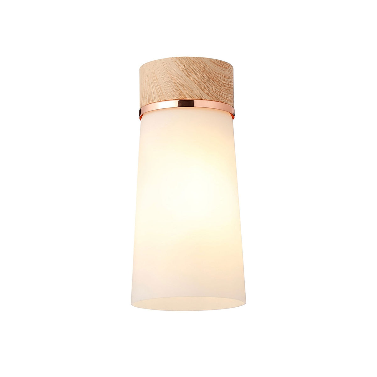 Sector Ceiling Light in Teak & Small Opal Cylindrical Cone Glass
