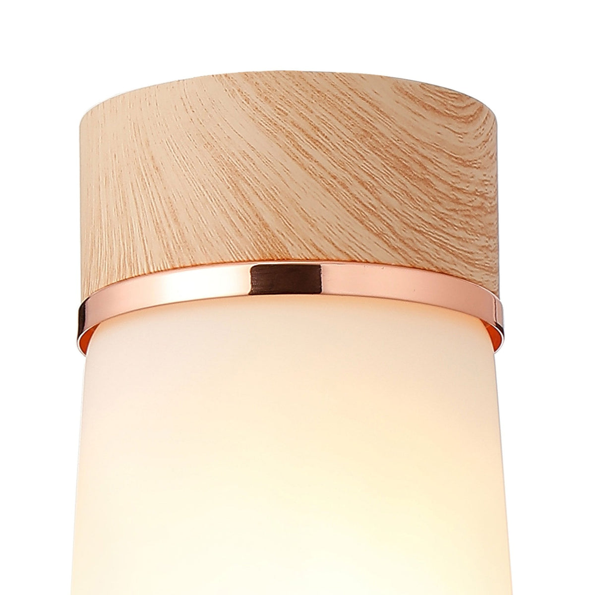 Sector Ceiling Light in Teak & Small Opal Cylindrical Cone Glass