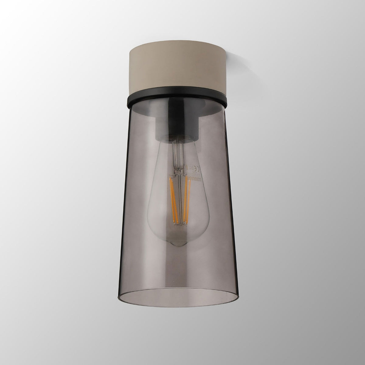 Sector Ceiling Light in Terrazzo Marble & Small Cylindrical Cone Smoke Glass