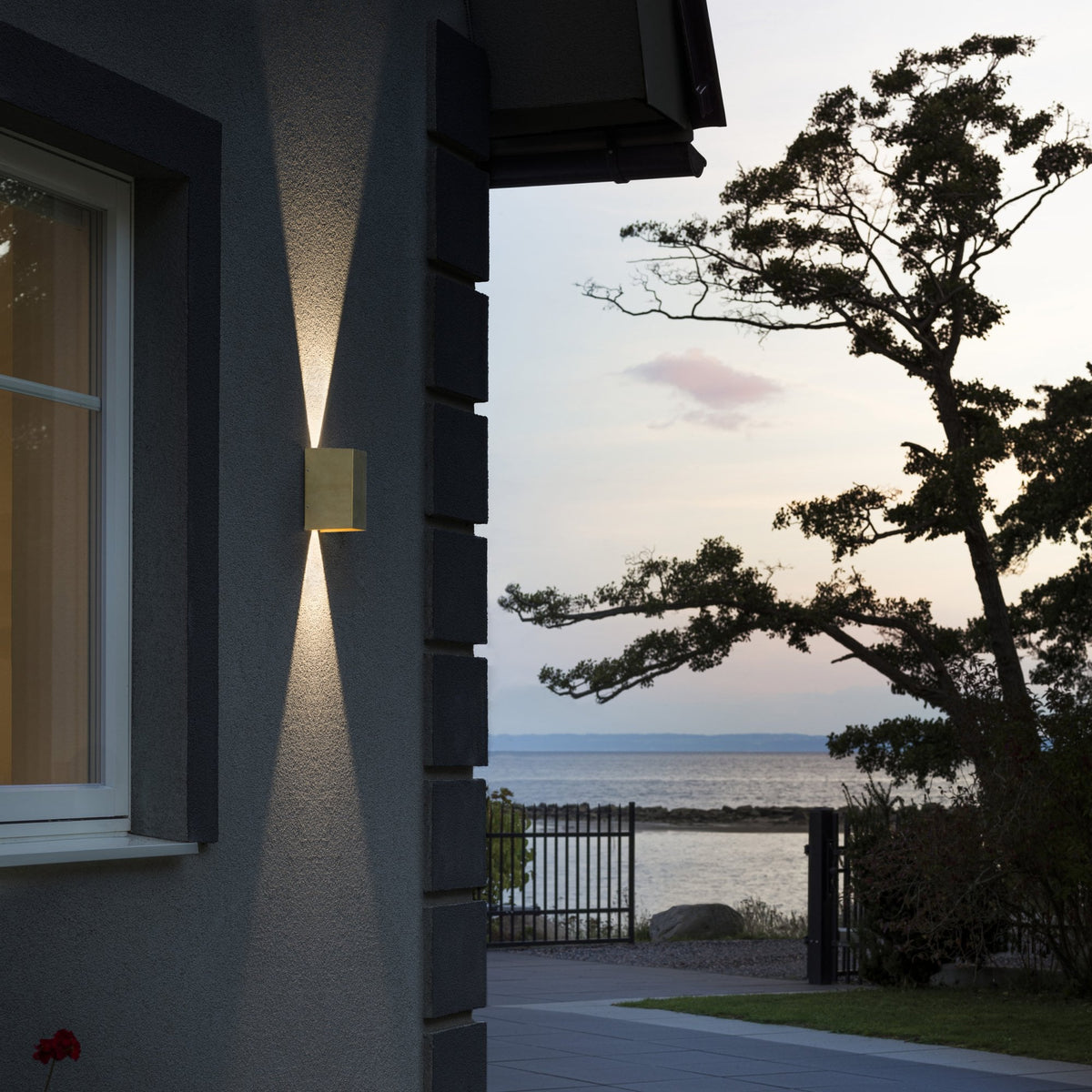 Cremona Edge IP54 Twin Adjustable Beam 9w LED Wall Light in Brushed Brass Finish