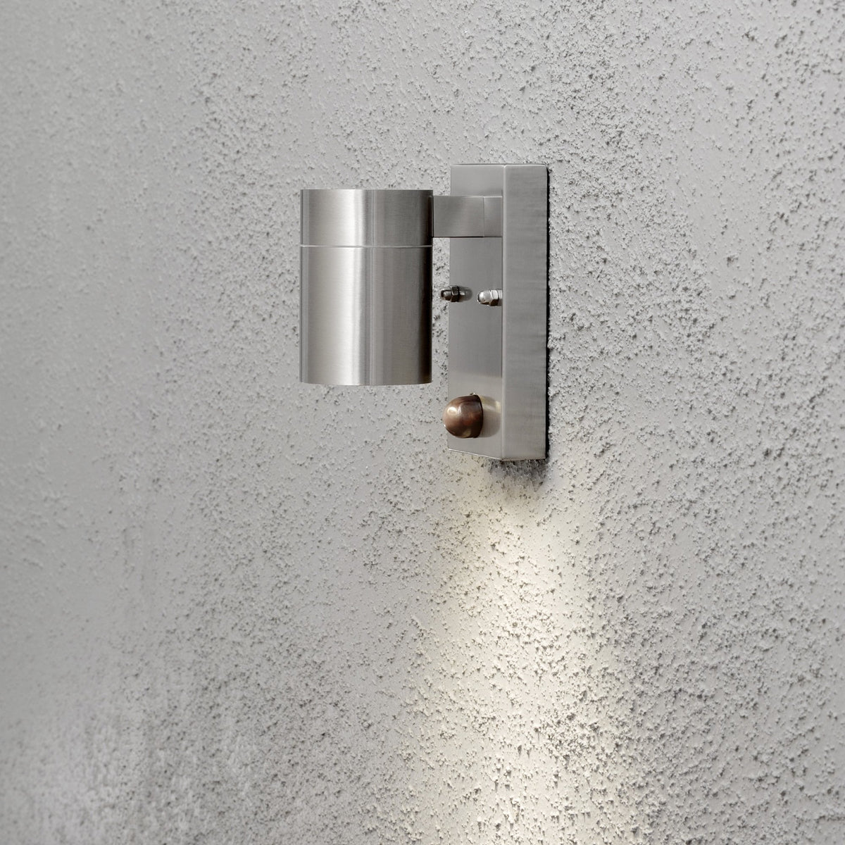Modena PIR IP44 Outdoor Single GU10 Wall Light in Brushed Stainless Finish