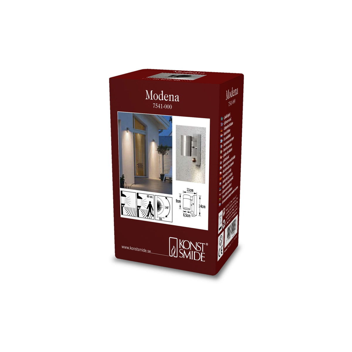 Modena PIR IP44 Outdoor Single GU10 Wall Light in Brushed Stainless Finish