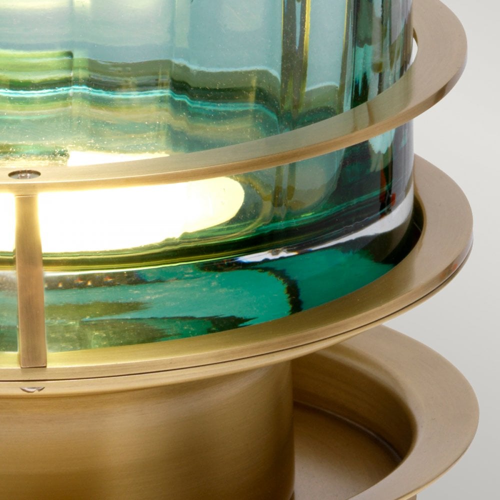 Arno Table Lamp in Green Tint Glass with Aged Brass Metalwork