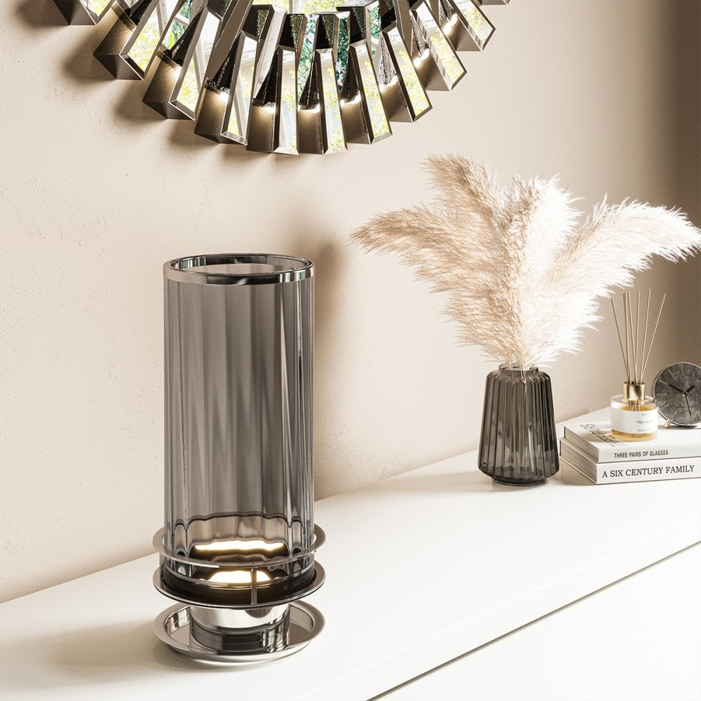 Arno Table Lamp in Smoked Tint Glass with Polished Nickel Metalwork