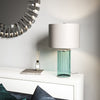 Reno Table Lamp in Green Tint Glass with Polished Nickel Metalwork