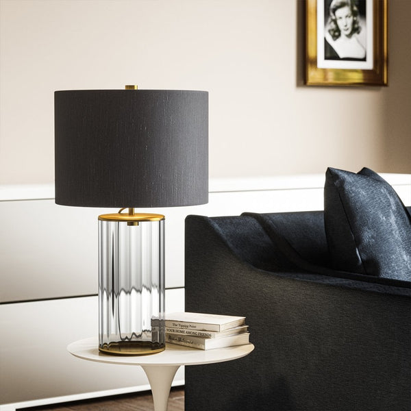 Reno Table Lamp in Smoked Tint Glass with Aged Brass Metalwork