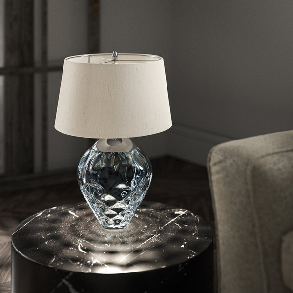 Samara Dual Lit Table Lamp with Hand Blown Light Blue Tinted Glass