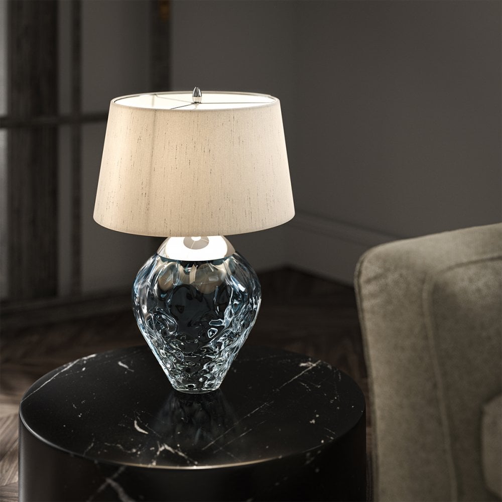 Samara Dual Lit Table Lamp with Hand Blown Light Blue Tinted Glass