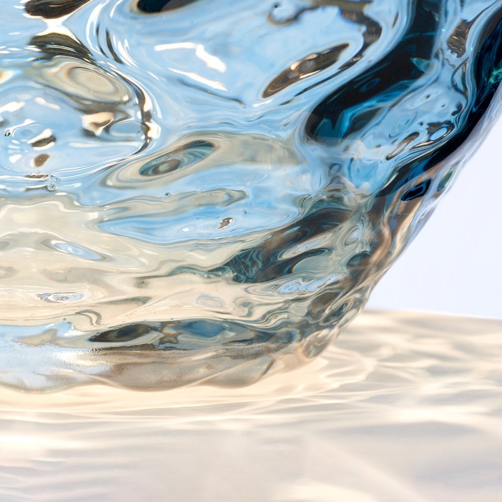 Samara Dual Lit Table Lamp with Hand Blown Light Blue Tinted Glass