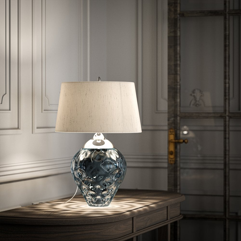Samara Dual Lit Table Lamp with Hand Blown Light Blue Tinted Glass