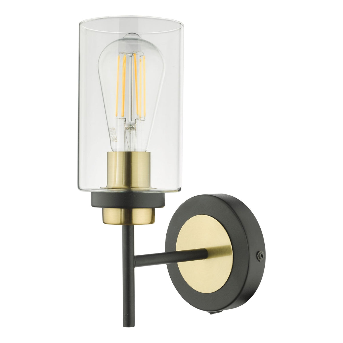 Abel Switched Wall Light In Satin Black & Gold With Glass Shade