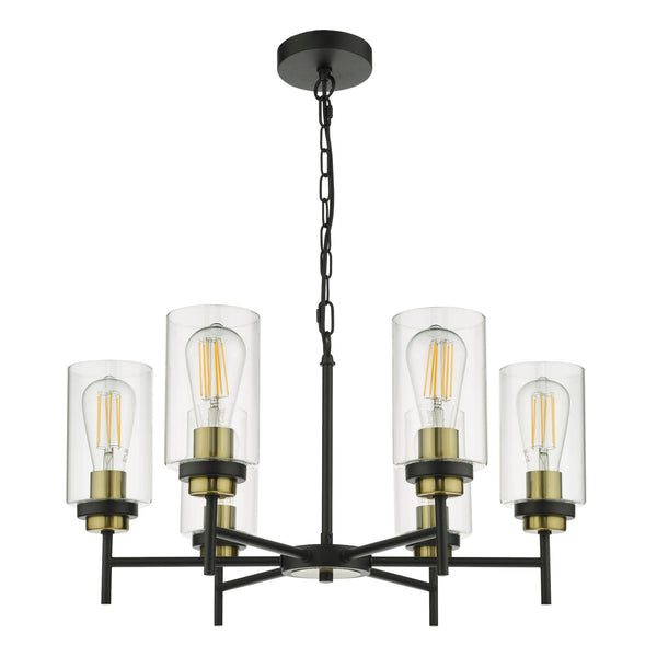 Abel 6 Light Pendant In Satin Black & Gold With Glass Shades