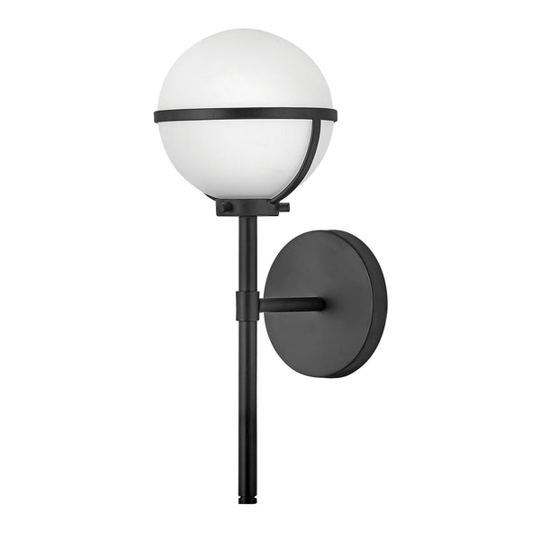 Hollis IP44 Single Wall Light in Black with Opal Glass