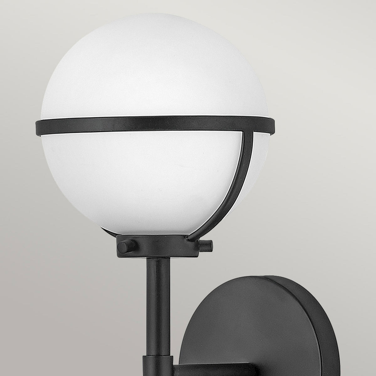 Hollis IP44 Single Wall Light in Black with Opal Glass