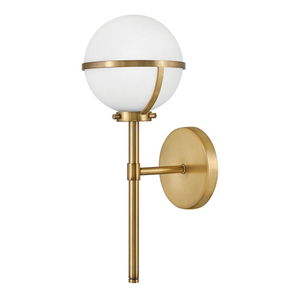 Hollis IP44 Single Wall Light in Heritage Brass with Opal Glass