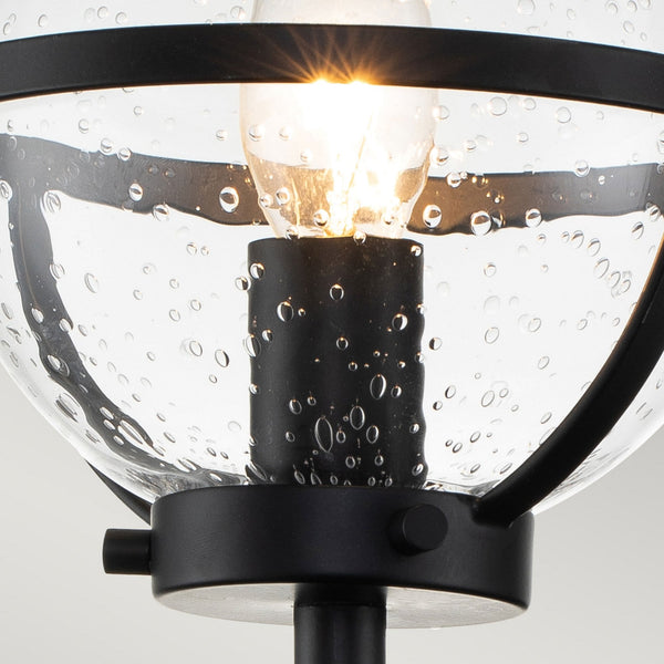 Hollis IP44 Single Wall Light in Black with Clear Seeded Glass
