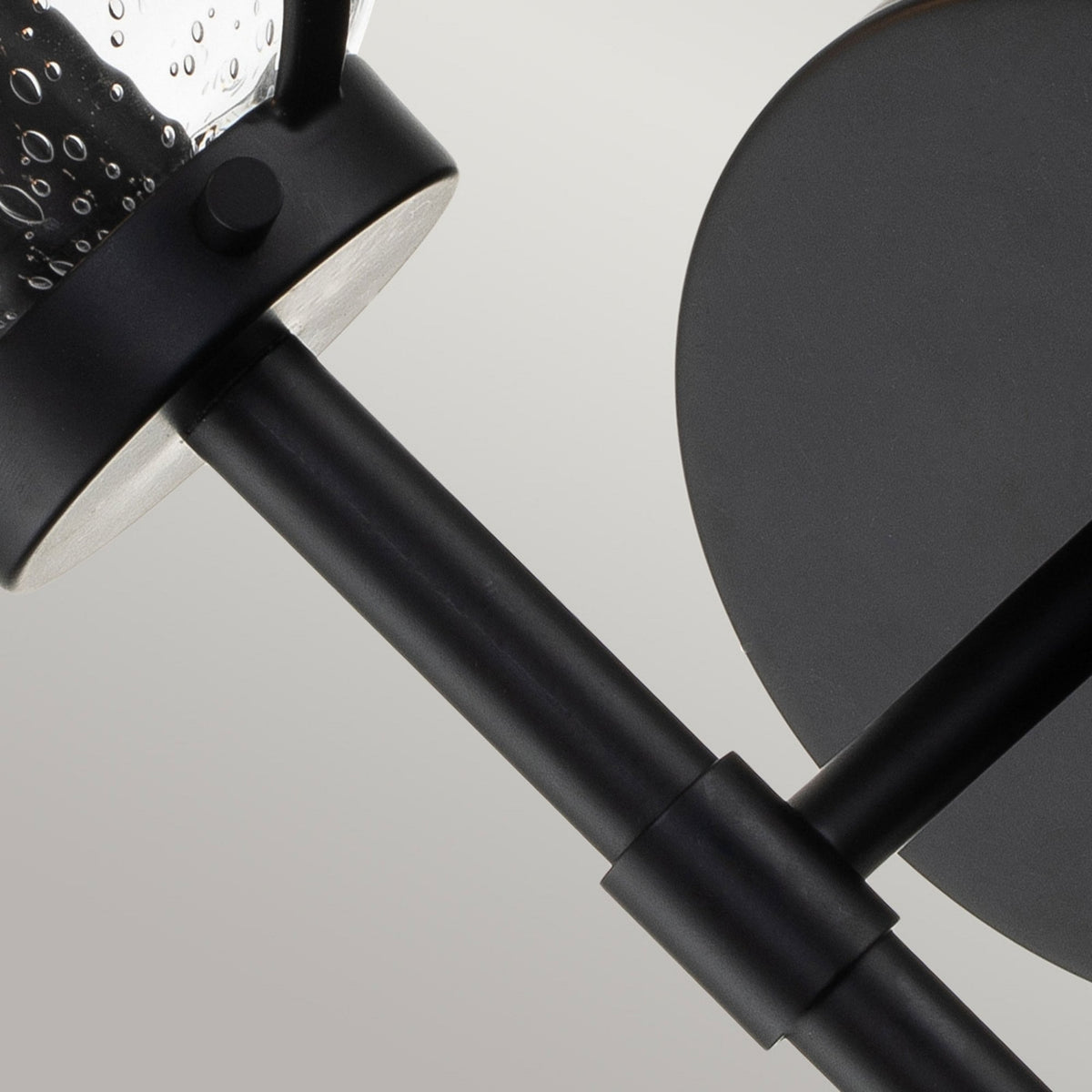 Hollis IP44 Single Wall Light in Black with Clear Seeded Glass