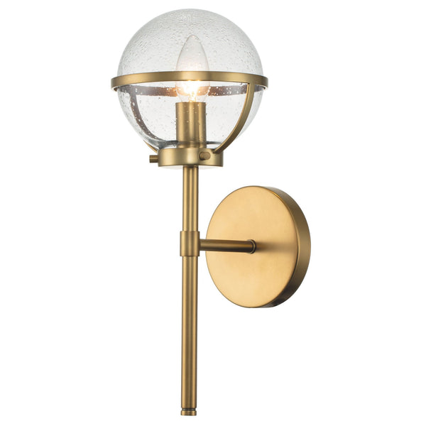 Hollis IP44 Single Wall Light in Heritage Brass with Clear Seeded Glass