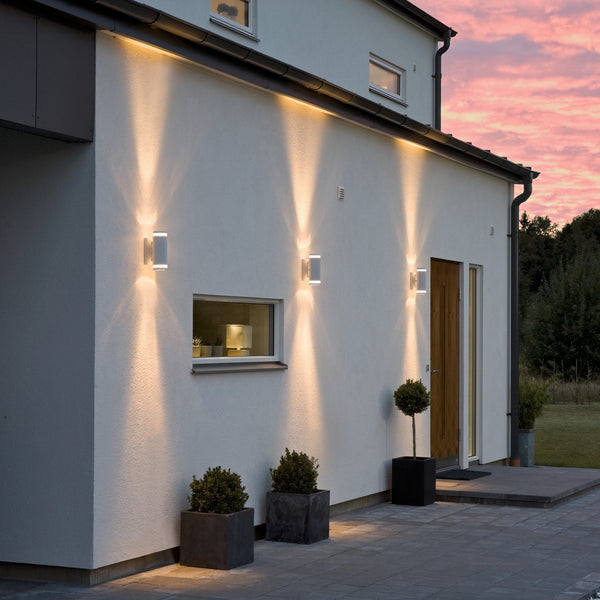 Modena Banded Outdoor IP44 Twin GU10 Wall Light in White