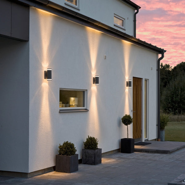 Modena Banded Outdoor IP44 Twin GU10 Wall Light in Black