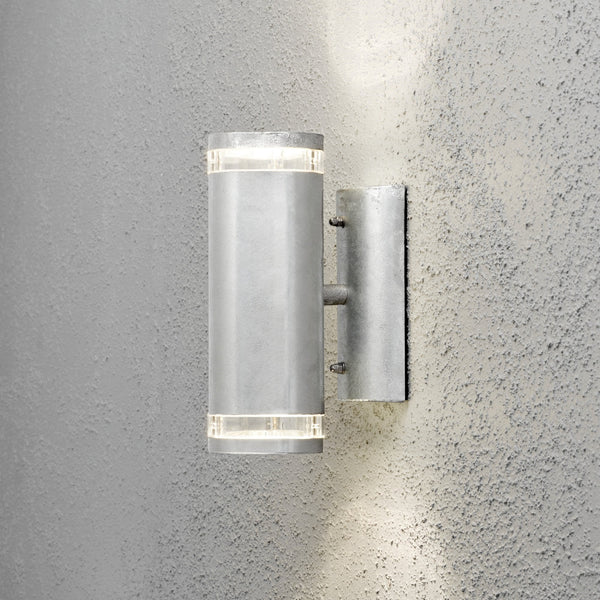 Modena Banded Outdoor IP44 Twin GU10 Wall Light in Galvanised Finish