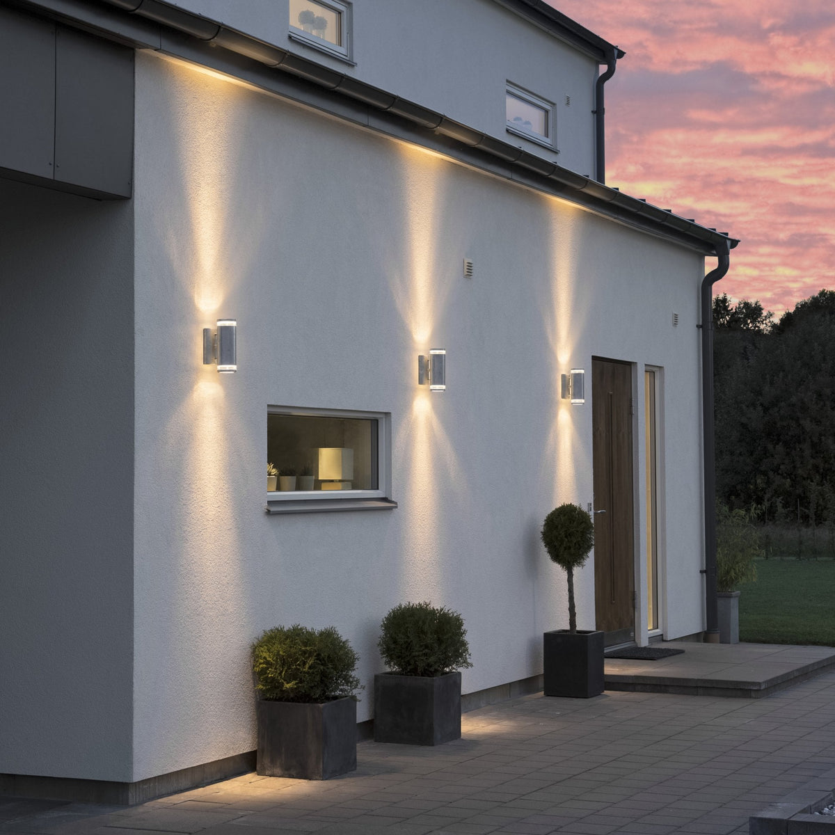 Modena Banded Outdoor IP44 Twin GU10 Wall Light in Galvanised Finish