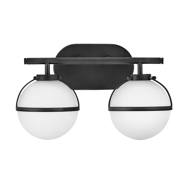 Hollis IP44 Twin Wall Light in Black with Opal Glass