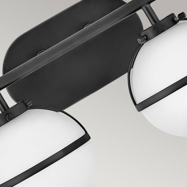 Hollis IP44 Twin Wall Light in Black with Opal Glass