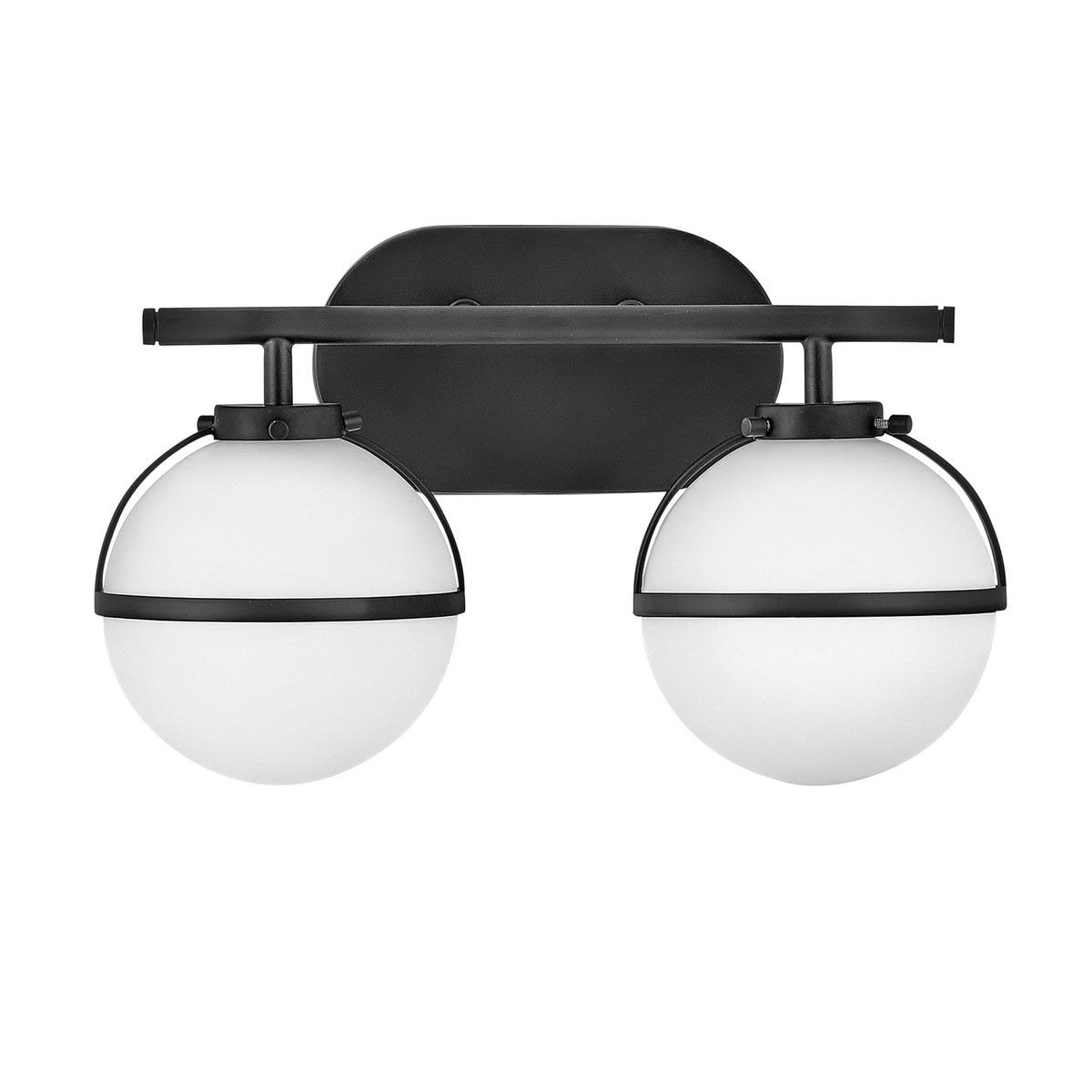 Hollis IP44 Twin Wall Light in Black with Opal Glass