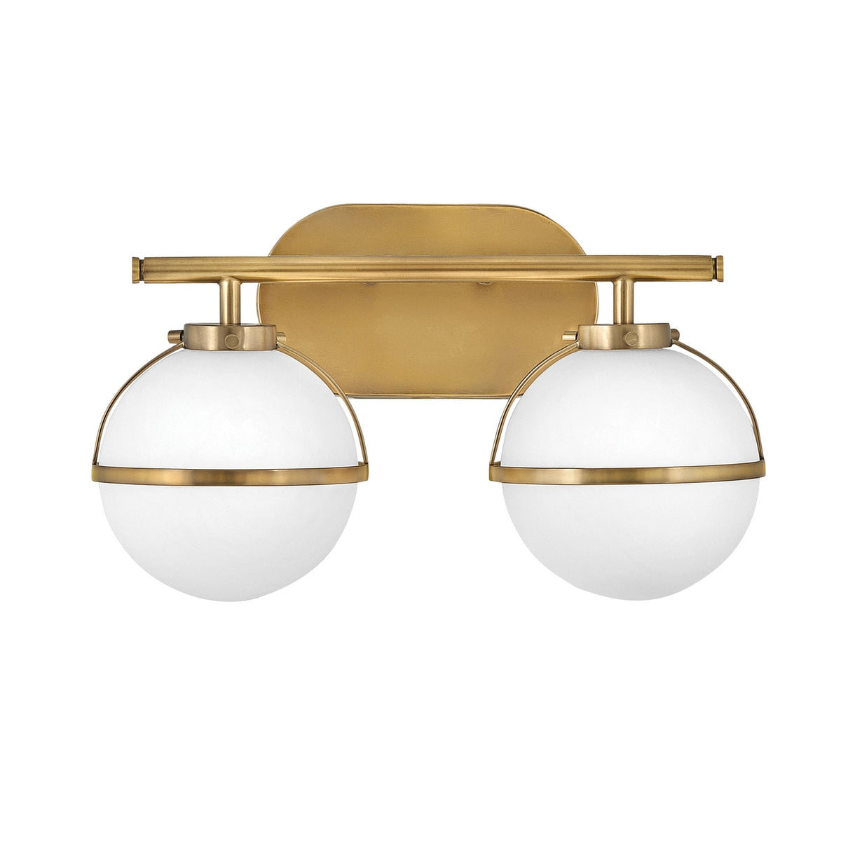 Hollis IP44 Twin Wall Light in Heritage Brass with Opal Glass