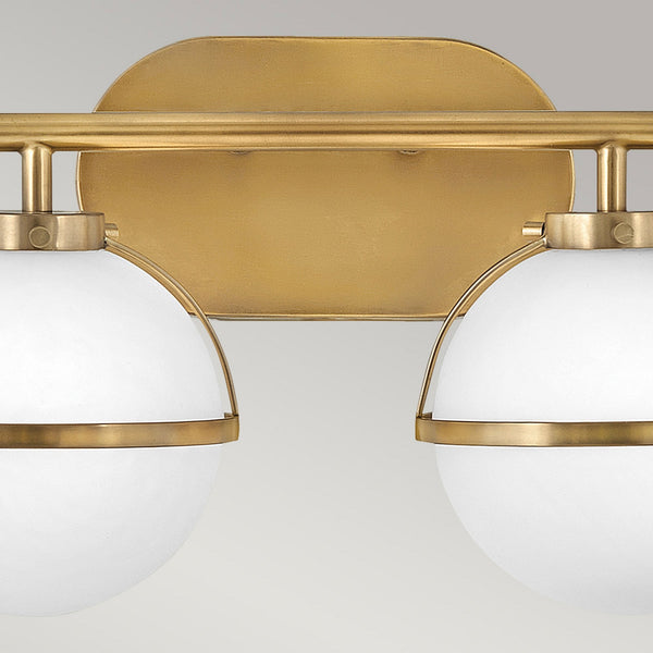 Hollis IP44 Twin Wall Light in Heritage Brass with Opal Glass