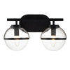 Hollis IP44 Twin Wall Light in Black with Clear Seeded Glass