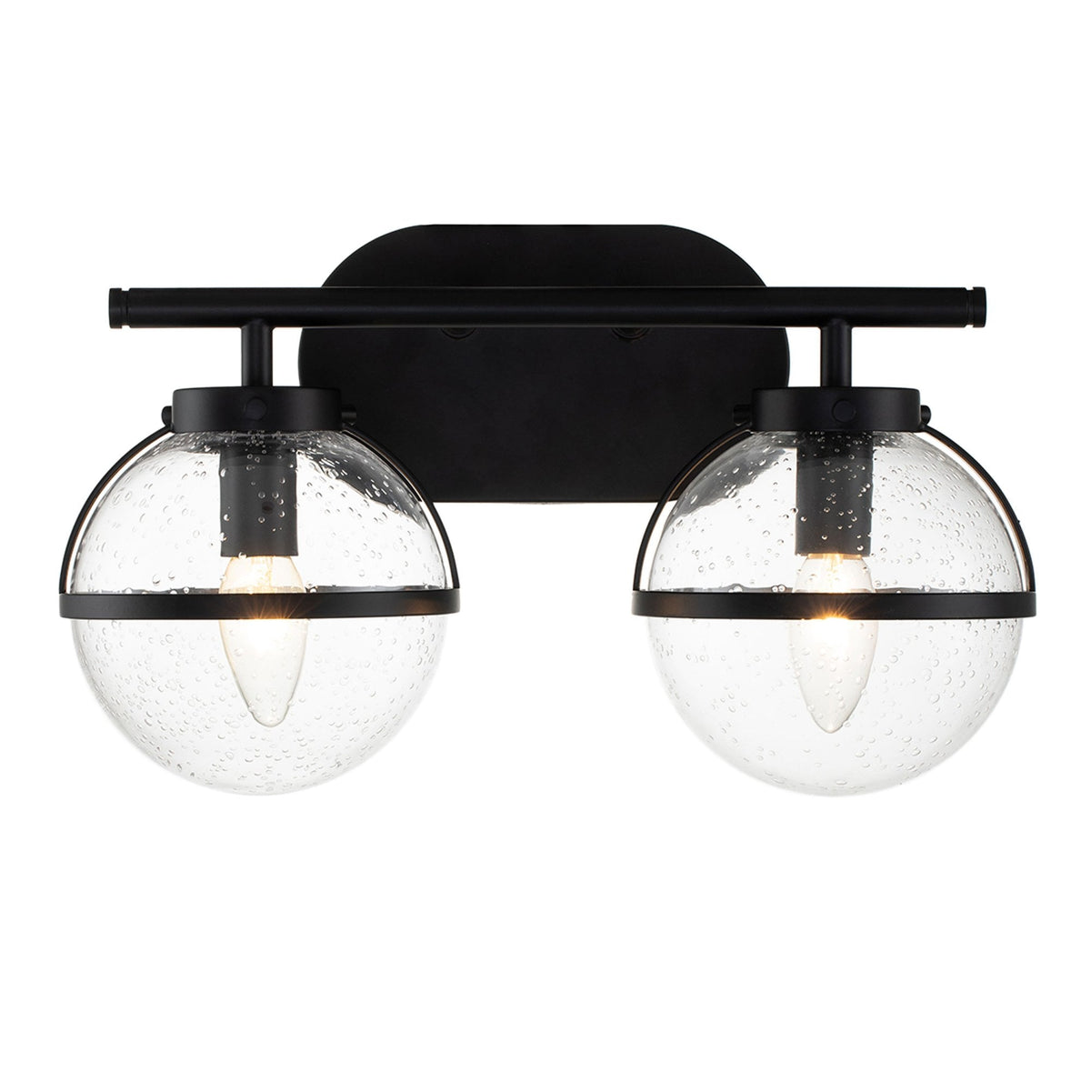 Hinkley Lighting Hollis IP44 Twin Wall Light in Black with Clear Seeded Glass